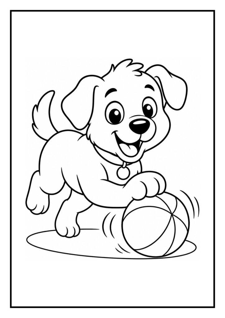 Vrolijke kleurplaat van een speelse puppy die een sok uit de wasmand trekt