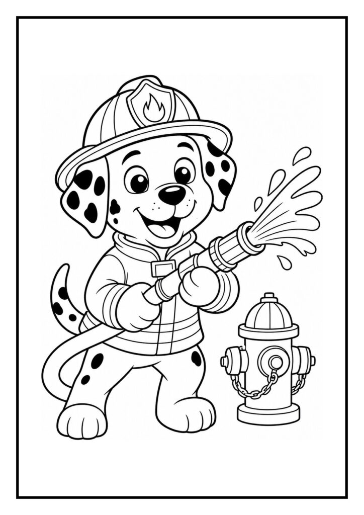 Een vrolijke brandweerdalmatier pup die iemand uit het water helpt tijdens een reddingsactie.