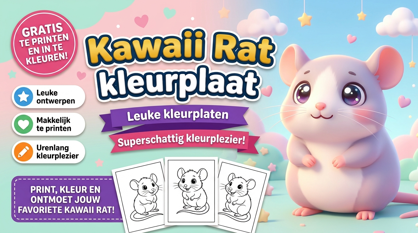 Kawaii Rat kleurplaat