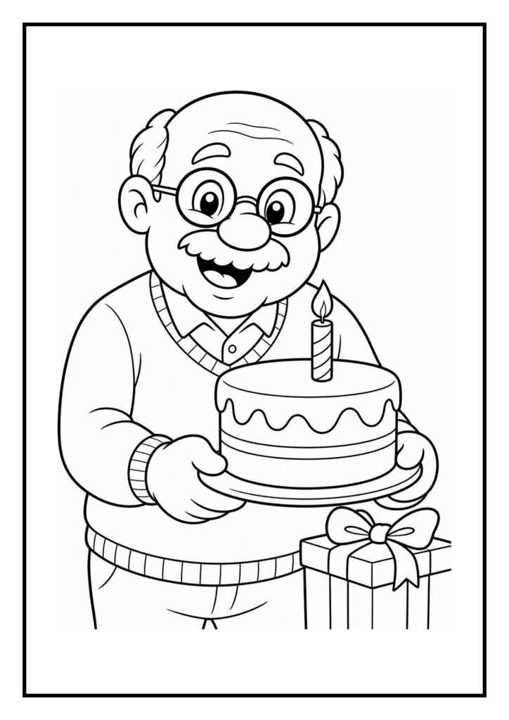 Opa pakt zijn cadeau uit