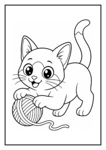 Speelse Siamees kat die vrolijk met een bol wol speelt in een sierlijke rek