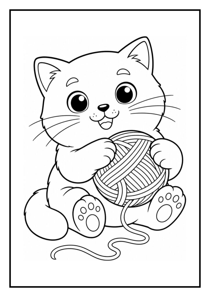 Kleurplaat van een Britse korthaar kat die vrolijk speelt met een grote lollipop