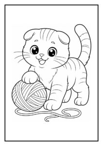 Kleurplaat van een schattige Scottish Fold kat die kruipt in een doos