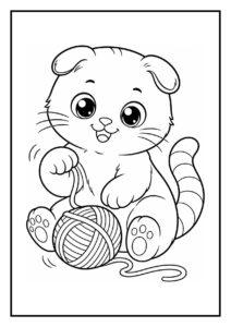 Kleurplaat van een vrolijke Scottish Fold kat die een bakje melk ontdekt