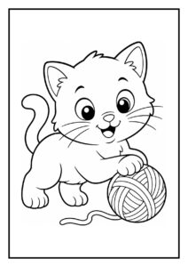 Kleurplaat van een schattige speelse kitten die zich uitstrekt na een dutje