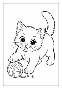 Kleurplaat van een speelse kat die een knisperend blad vangt