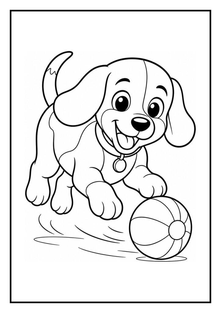 Kleurplaat van een speelse beagle puppy die een geurspoor volgt door een tuin