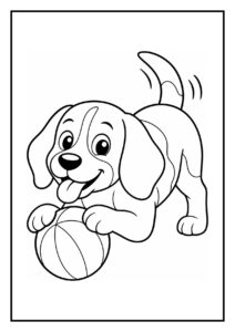 Kleurplaat van een schattige beagle die een jongen helpt een bal terug te vinden