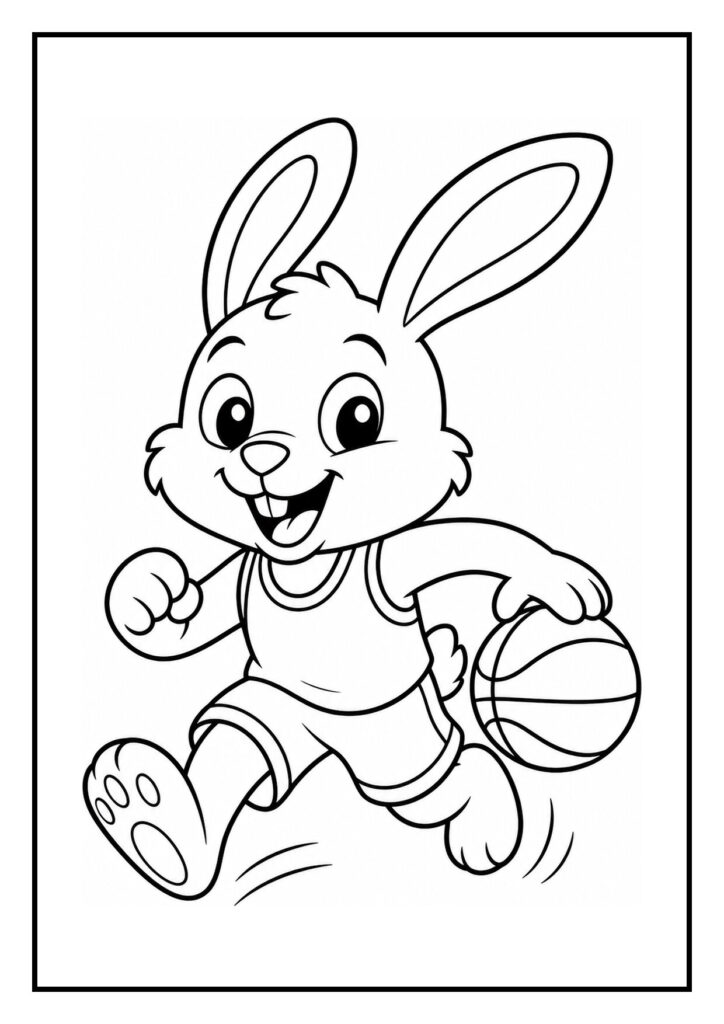Kleurplaat van Rex het vrolijke konijn dat met een basketbal speelt