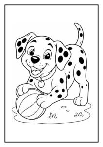 Kleurplaat van een vrolijke dalmatiër pup die bellen blaast