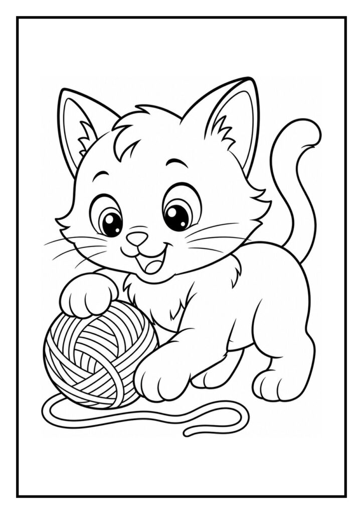 Kleurplaat van een schattige kat die in een mandje ligt opgekruld