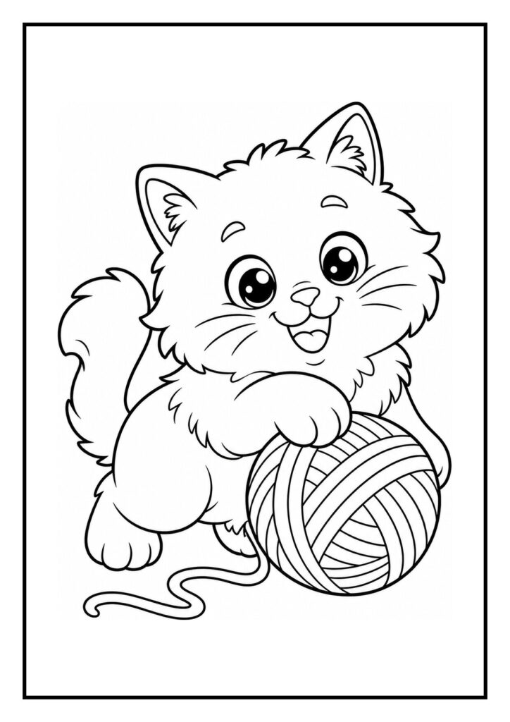 Kleurplaat van een schattige ragdoll kitten die zich uitstrekt op een vensterbank met een regenboog op de achtergrond