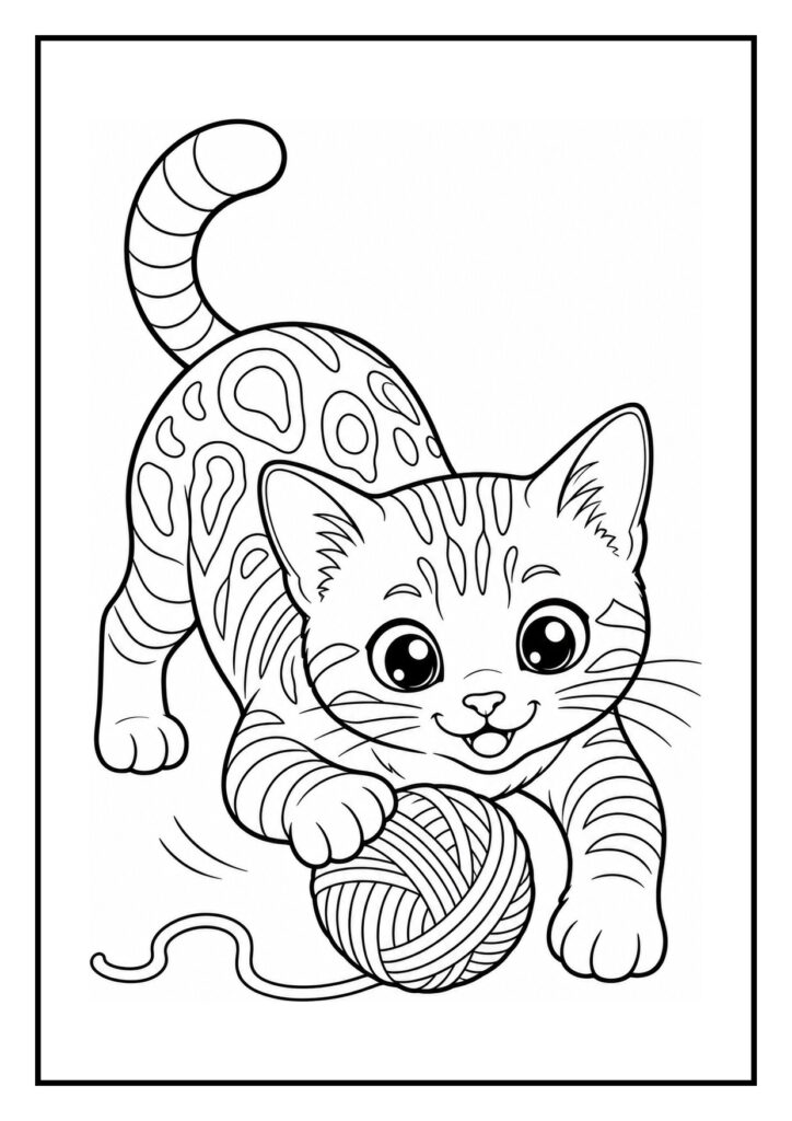 Kleurplaat van een Bengaalse kat die nieuwsgierig een lage heuvel beklimt