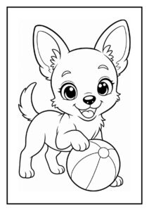 Kleurplaat van een schattige chihuahua die een regenplas ontwijkt