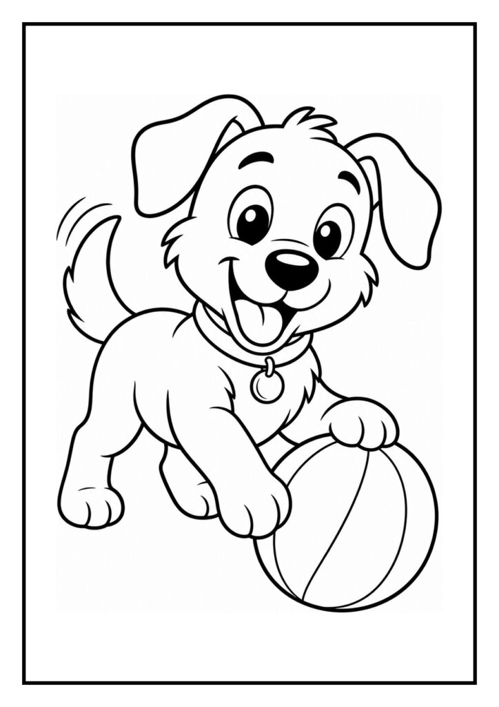Vrolijke puppy die met een bal over een agility-hindernis springt kleurplaat