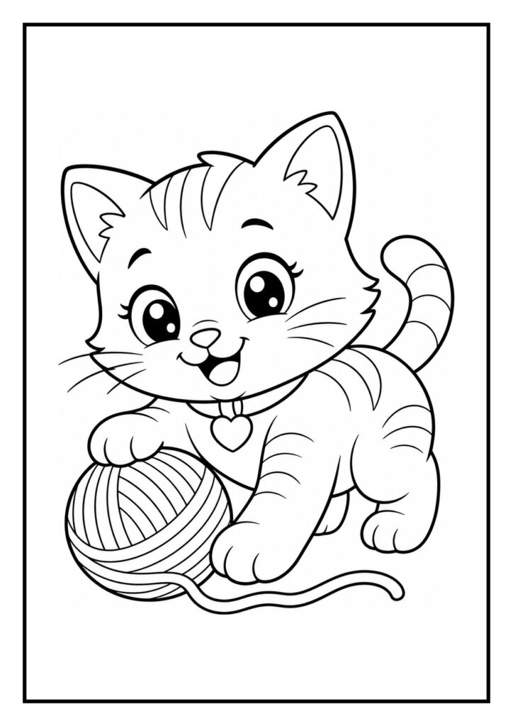 Kleurplaat van een schattige kitten die vrolijk een druppel uit de regen vangt