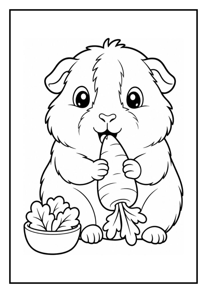 Kleurplaat van een schattige slapende cavia gewikkeld in een zacht dekentje