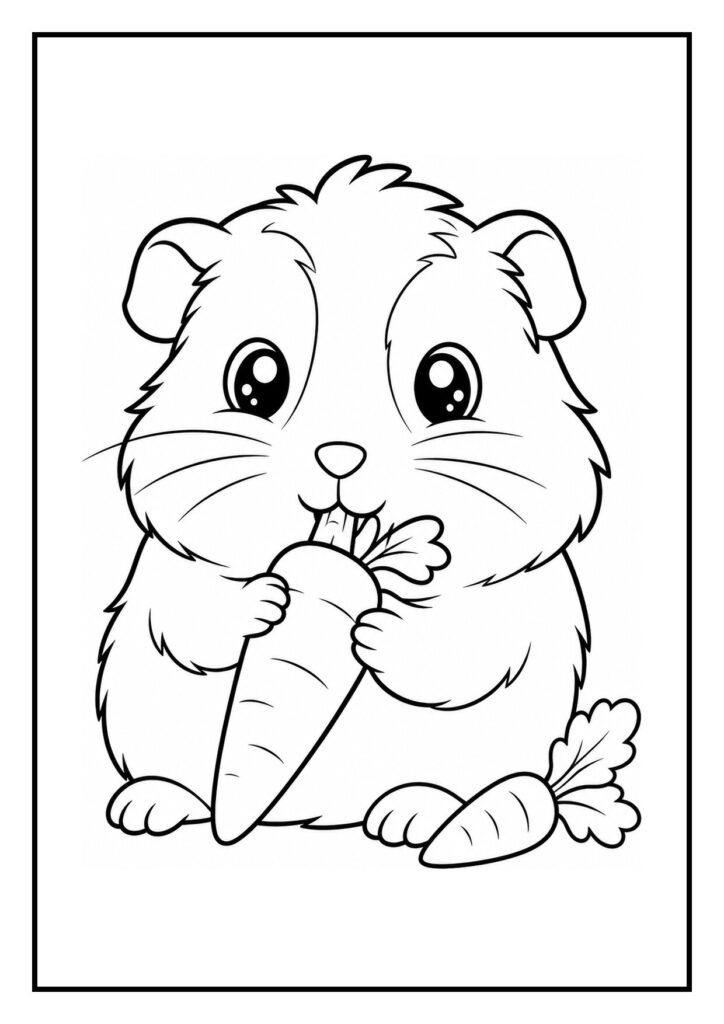 Kleurplaat van een schattige kawaii cavia zittend in een kleurige bloemenkrans