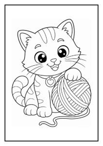 Vrolijke kat die springt in een stapel bladeren kleurplaat voor kinderen