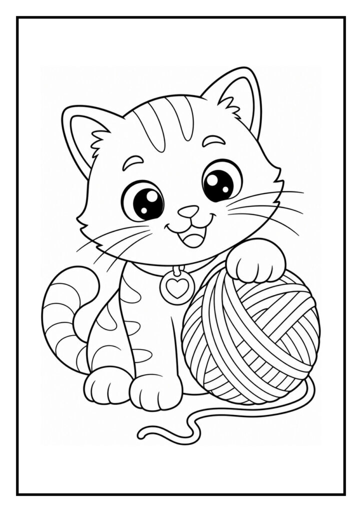 Vrolijke kat die springt in een stapel bladeren kleurplaat voor kinderen