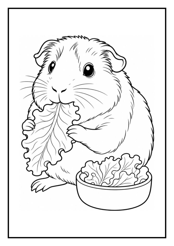 Kleurplaat van twee cavia’s die aan elkaar ruiken, schattig en makkelijk in te kleuren