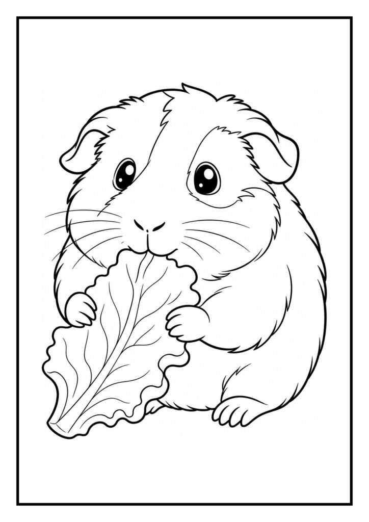 Kleurplaat van een schattige cavia die zijn pootjes wast, geschikt voor kinderen.