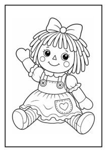 Kleurplaat van een ragdoll kat die speelt met een lintbal, vrolijk en makkelijk in te kleuren.