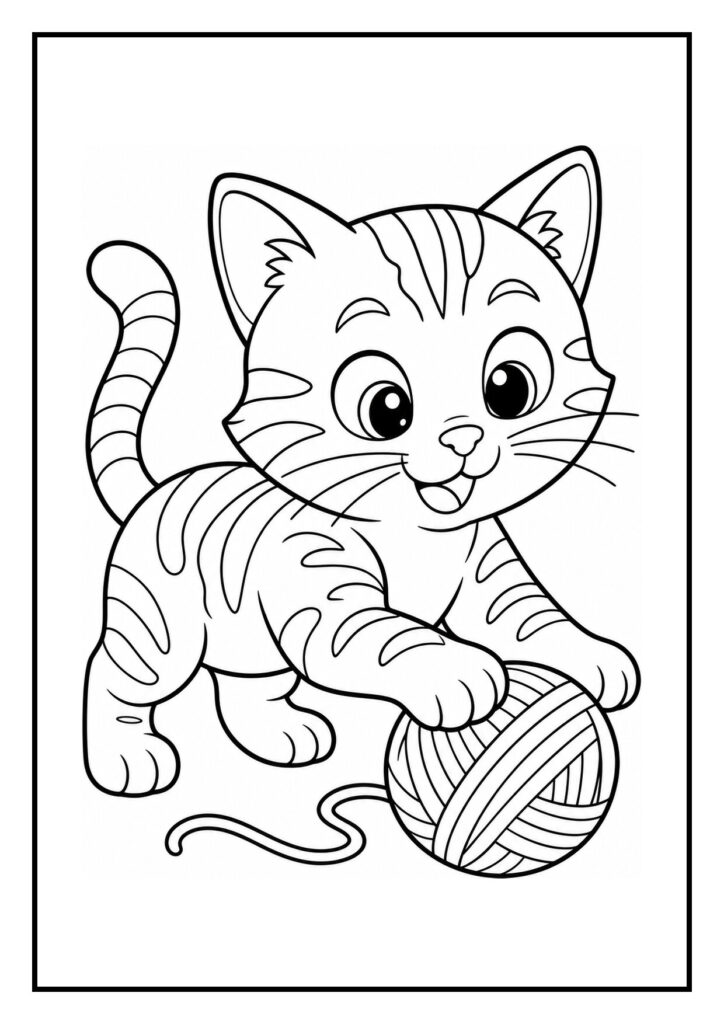 Kleurplaat van een Bengaalse kat die speels over een boomstam springt