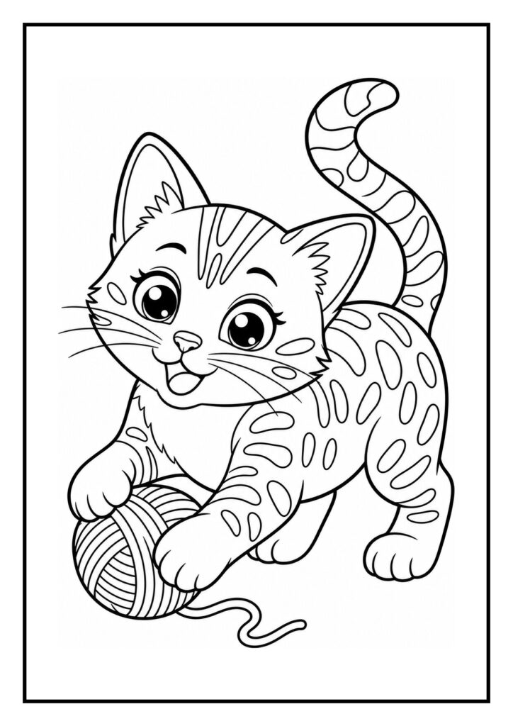 Kleurplaat van een Bengaalse kat die zachtjes langs een lage muur sluipt