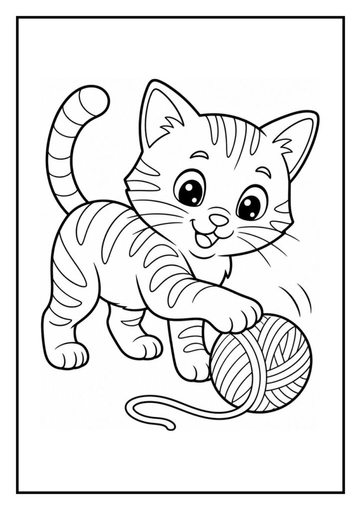 Leuke kleurplaat van een speelse Bengaalse kat die een vallend blad vangt