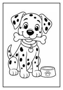 Leuke kleurplaat van een schattige dalmatiër puppy die in een modderplas springt.