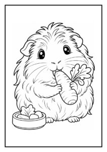 Kleurplaat van een schattige cavia die door een tunnel duwt, geschikt voor kleuters
