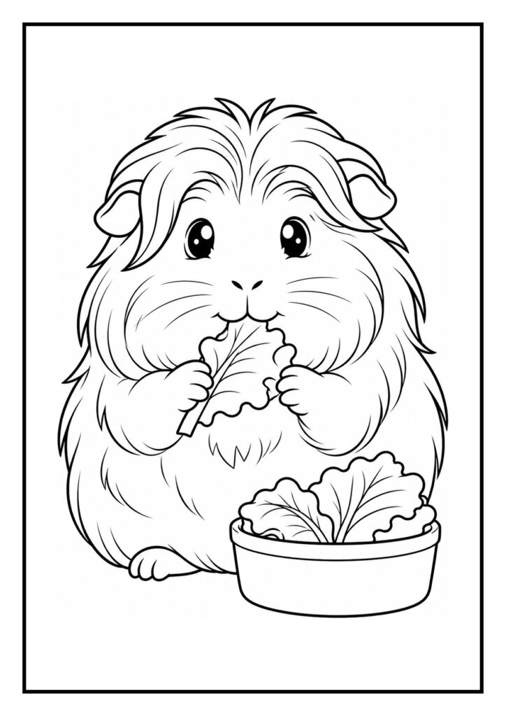 Kleurplaat van een schattige cavia die op ontdekkingstocht is in hoog gras