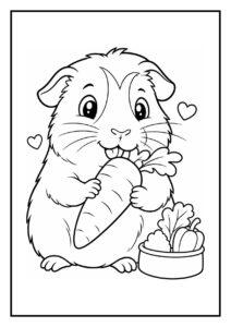 Kleurplaat van een schattige cavia die zich verbergt onder een groot plantblad