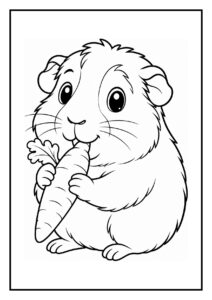 Kleurplaat van een slanke cavia die rustig aan een hooibal knabbelt