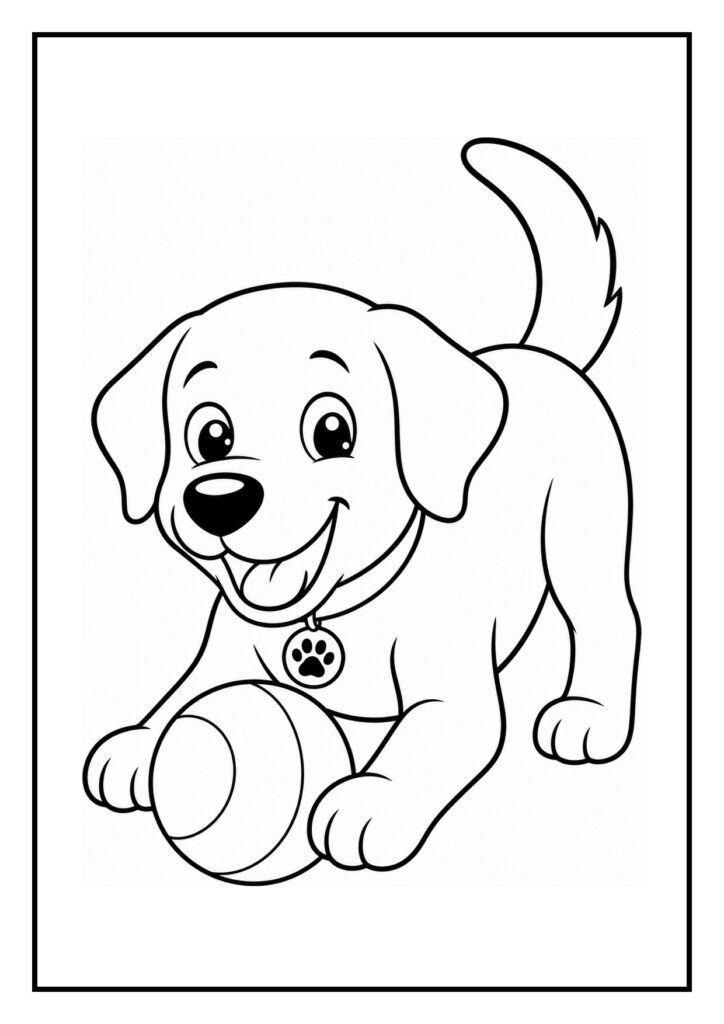 Vrolijke kleurplaat van een Labrador hond die over een lage hindernis springt