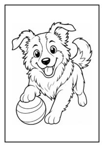 Kleurplaat van een speelse border collie die een vliegende frisbee vangt in een vrolijke sportieve scène.
