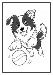 Kleurplaat van een schattige border collie die vrolijk door een hoepel springt tijdens het spelen