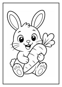 Kleurplaat van een vrolijk schattig konijn dat een lekke ballon vasthoudt.