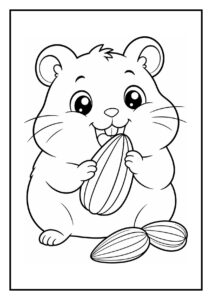 Kleurplaat van een vrolijke hamster die balanceert op een stapel boeken