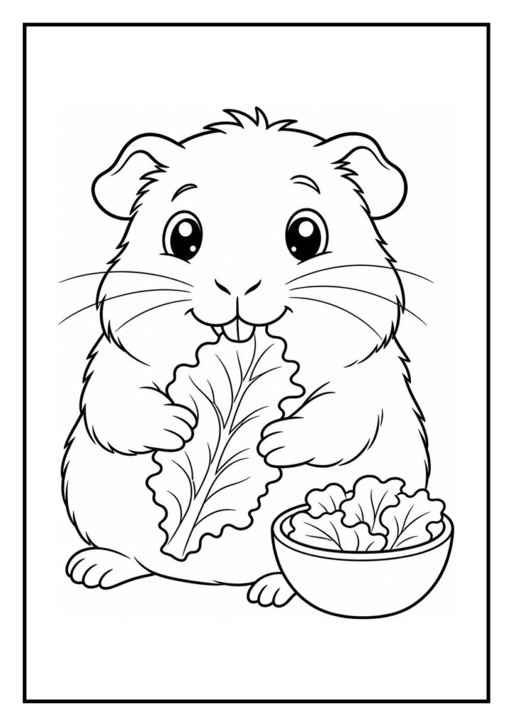 Kleurplaat van een cavia die zijn snuit uit een kartonnen doos steekt