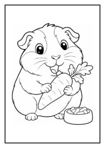 Leuke kleurplaat van een schattige cavia die zich verstopt tussen een berg blaadjes