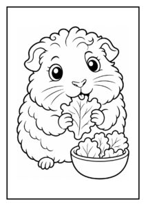 Schattige krulhaar cavia eet een verstopte stervormige snack op kleurplaat