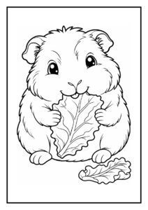 Schattige cavia die een blaadje eet met een extra blaadje naast zich