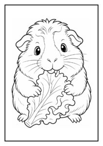 Kleurplaat van een schattige Rex-cavia die een slinger van hooi maakt