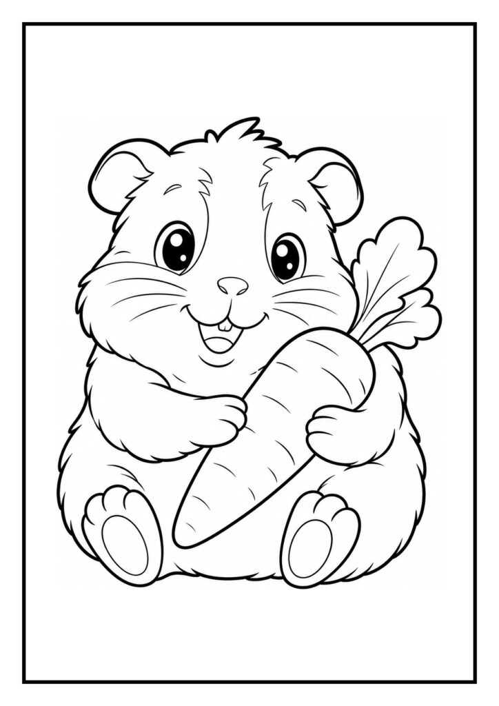 Kleurplaat van Teddy de cavia die zich onder een brug wurmt, geschikt voor kleuters