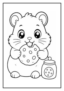 Schattige hamster die over een zaadkom met zaden gluurt kleurplaat