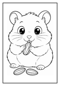 Kleurplaat van een schattige hamster die zonnebloempitten eet