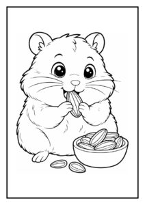 Kleurplaat van een hamster die over een houten ladder klimt