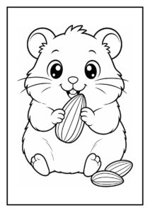 Kleurplaat van een schattige hamster die door een simpele tunnel kruipt en een zonnebloempit eet